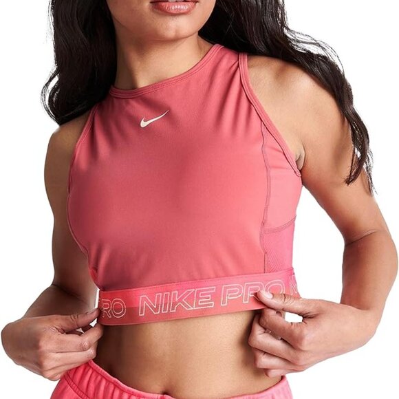 Nike Pro Dri-FIT Women's Cropped Training Tank, X-Small, Adobe/Sea Coral - Picture 1 of 5